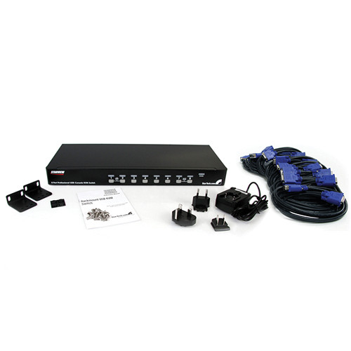 StarTech 8-Port 1U Rackmount USB KVM Switch Kit with OSD and Cables (Black)
