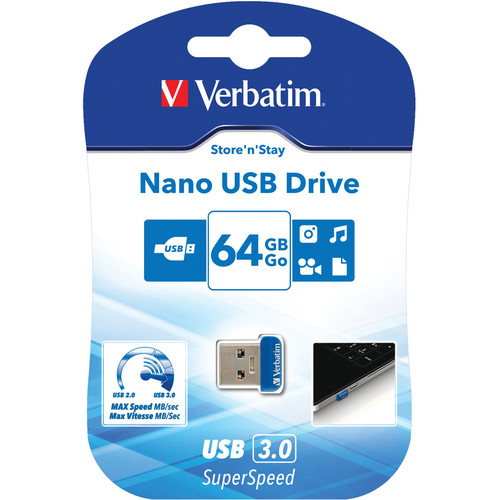 Verbatim 64GB Store 'n' Stay Nano USB 3.0 Flash Drive (Blue)