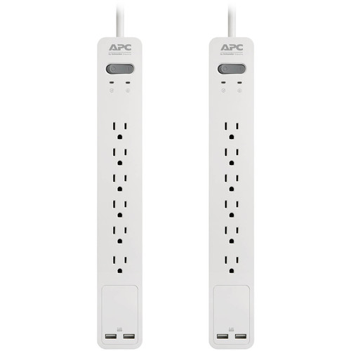 APC Essential SurgeArrest 6-Outlet Surge Protector with USB Charging (2-Pack, 120V, White)
