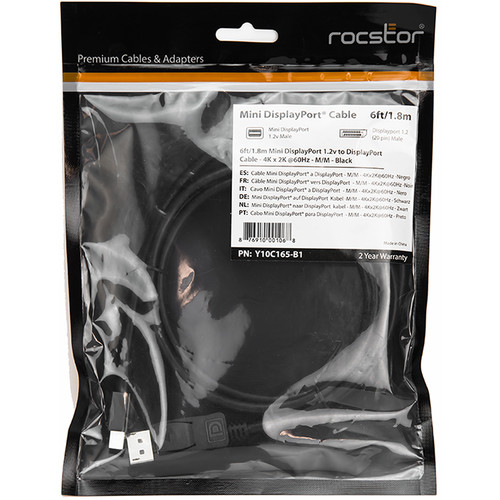 Rocstor Y10C165-B1 Mini DisplayPort to DisplayPort Cable (6')
