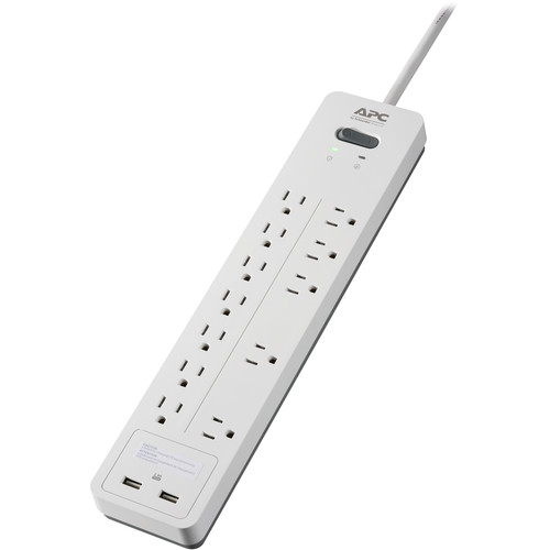 APC Home Office SurgeArrest 12-Outlet Surge Protector with USB Charging (6', 120V, White)