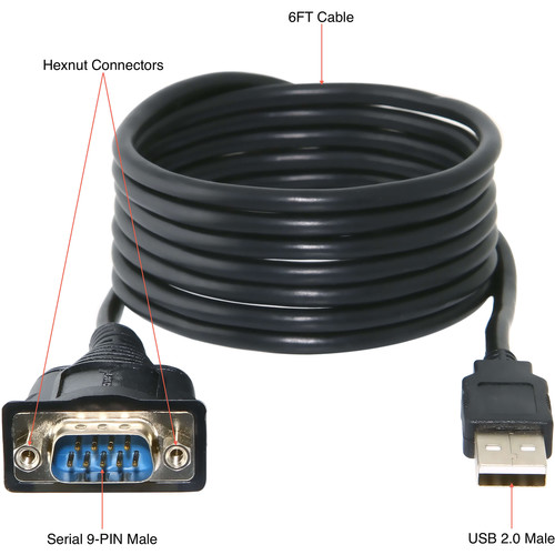 Sabrent USB 2.0 Type-A Male to RS-232 DB9 Serial 9-Pin Male Adapter Cable (FTDI Chipset, 6')