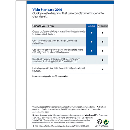 Microsoft Visio Standard 2019 (1-User License, Product Key Code)