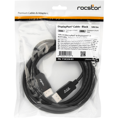 Rocstor DisplayPort 1.2 Cable with Latches (10')