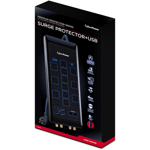 CyberPower HT1206UC2 12-Outlet Premium Surge Protector (Black)