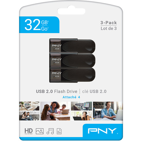PNY Technologies 32GB Attache 4 USB 2.0 Type-A Flash Drive (3-Pack)