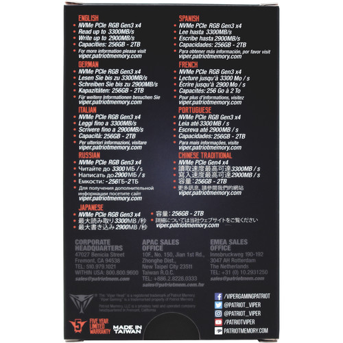 Patriot 1TB VPR100 RGB M.2 2280 PCIe SSD