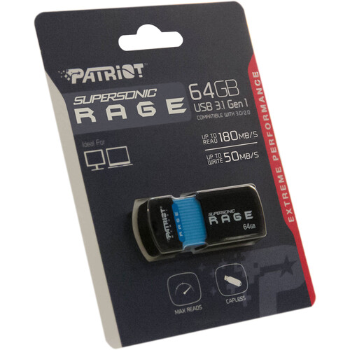 Patriot 64GB Supersonic Rage USB 3.2 Gen 1 Flash Drive