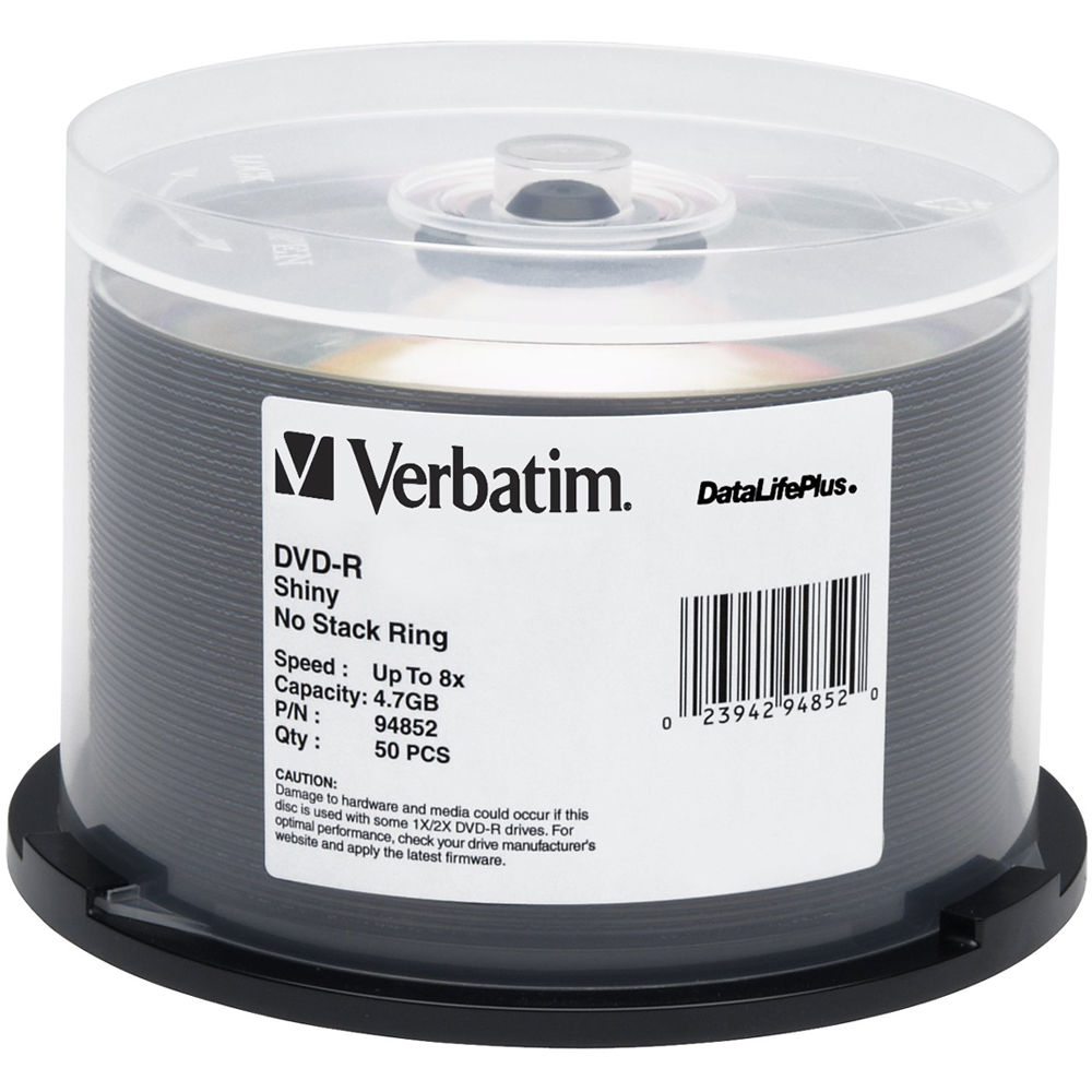 Verbatim DVD-R 4.76GB 8X DataLifePlus Shiny Silver Spindle (Pack of 50)