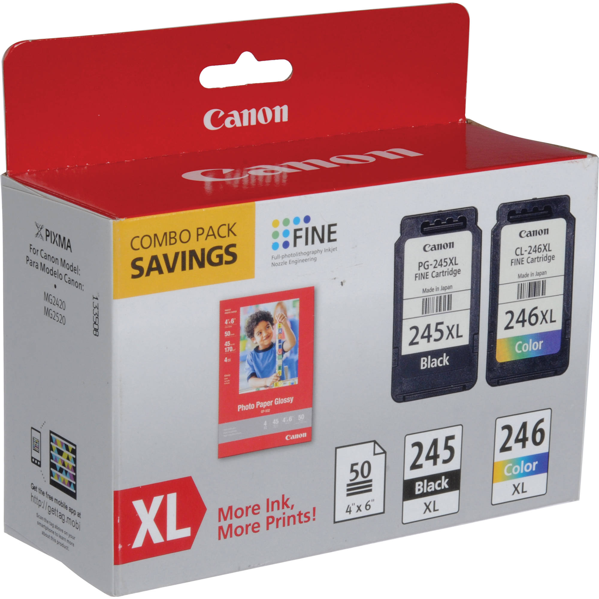 Canon PG-245XL / CL-246XL Ink Cartridge Combo Pack with GP-502 Photo Paper