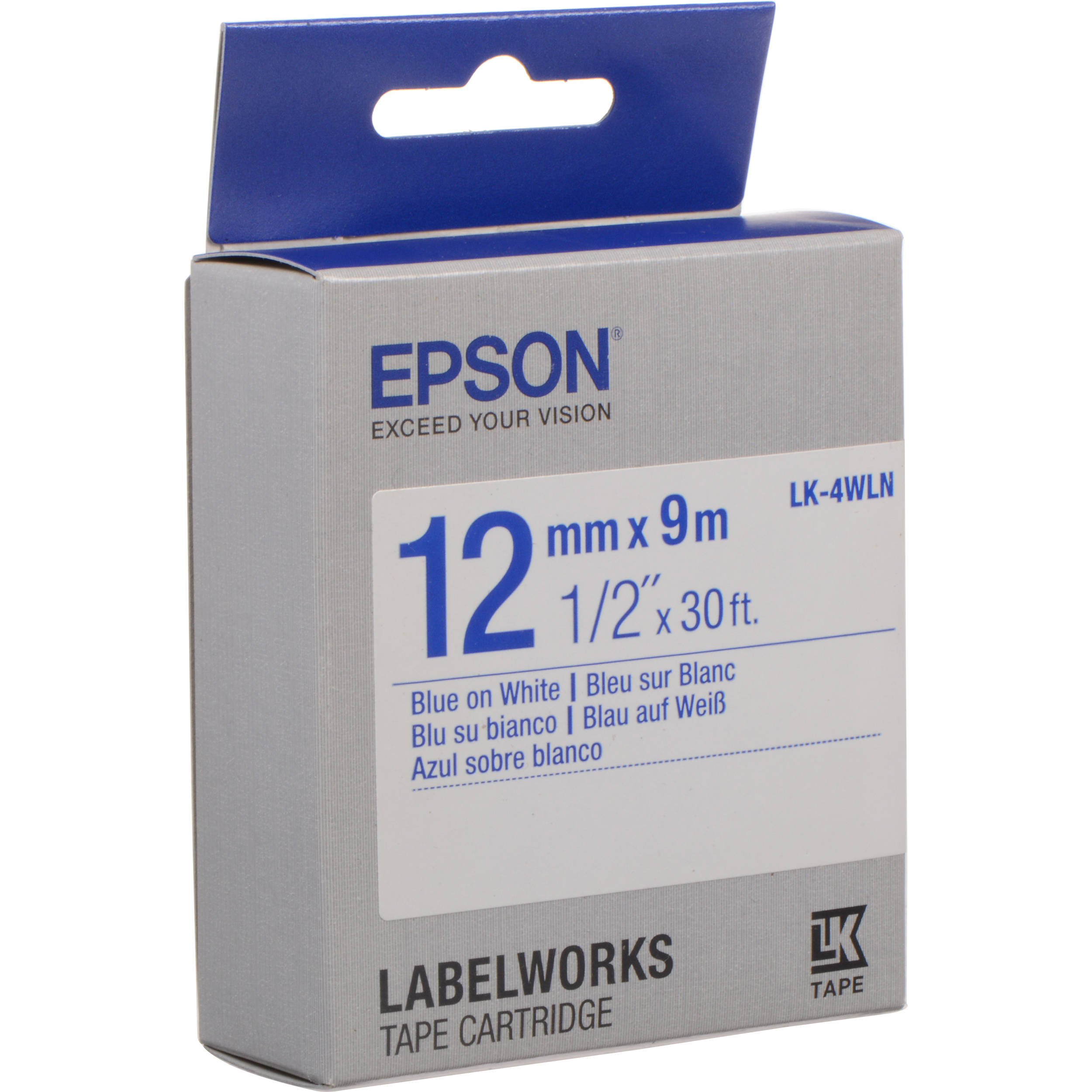 Epson LabelWorks Standard LK Tape Blue on White Cartridge (1/2" x 30')