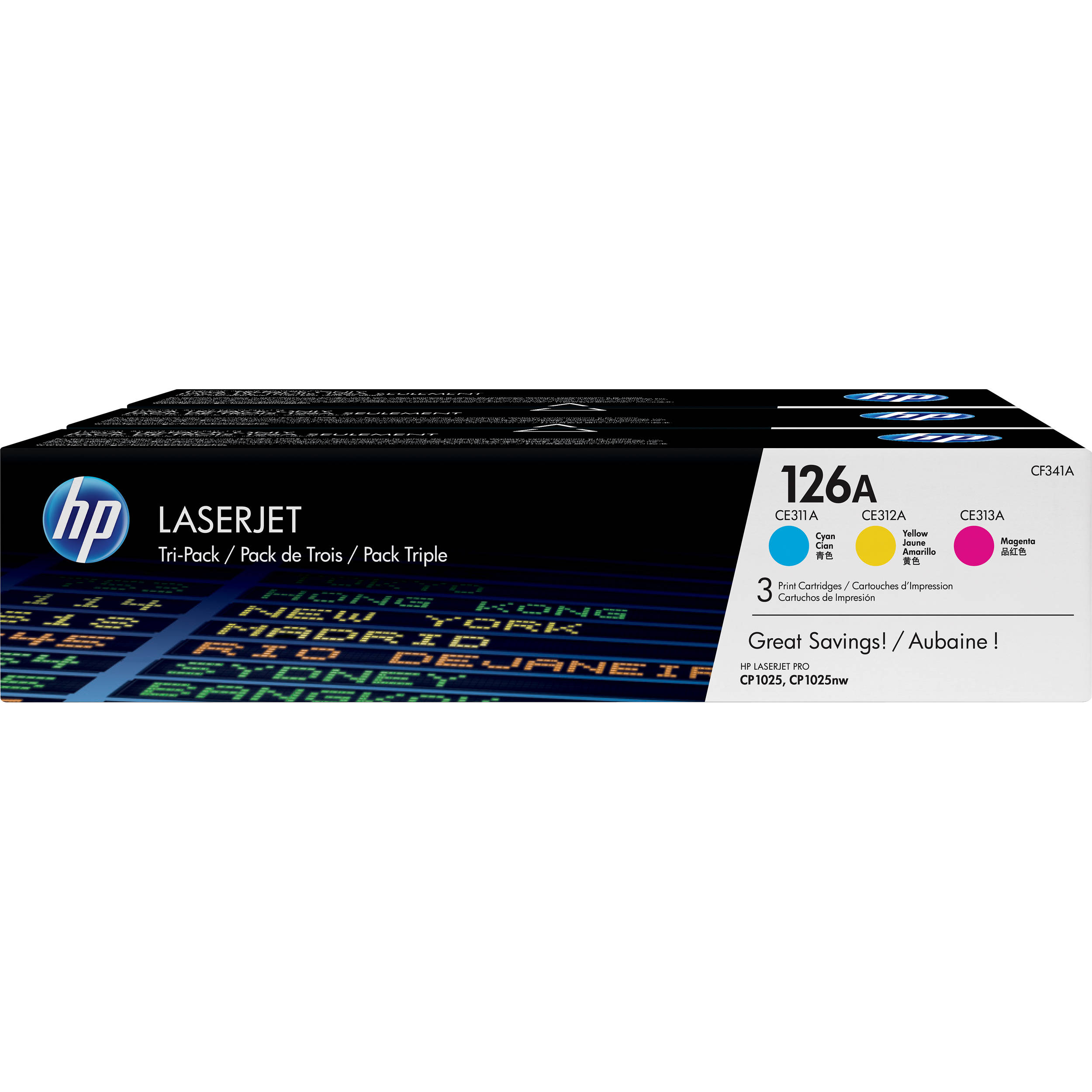 HP 126A 3-Pack Cyan/Magenta/Yellow LaserJet Toner Cartridges