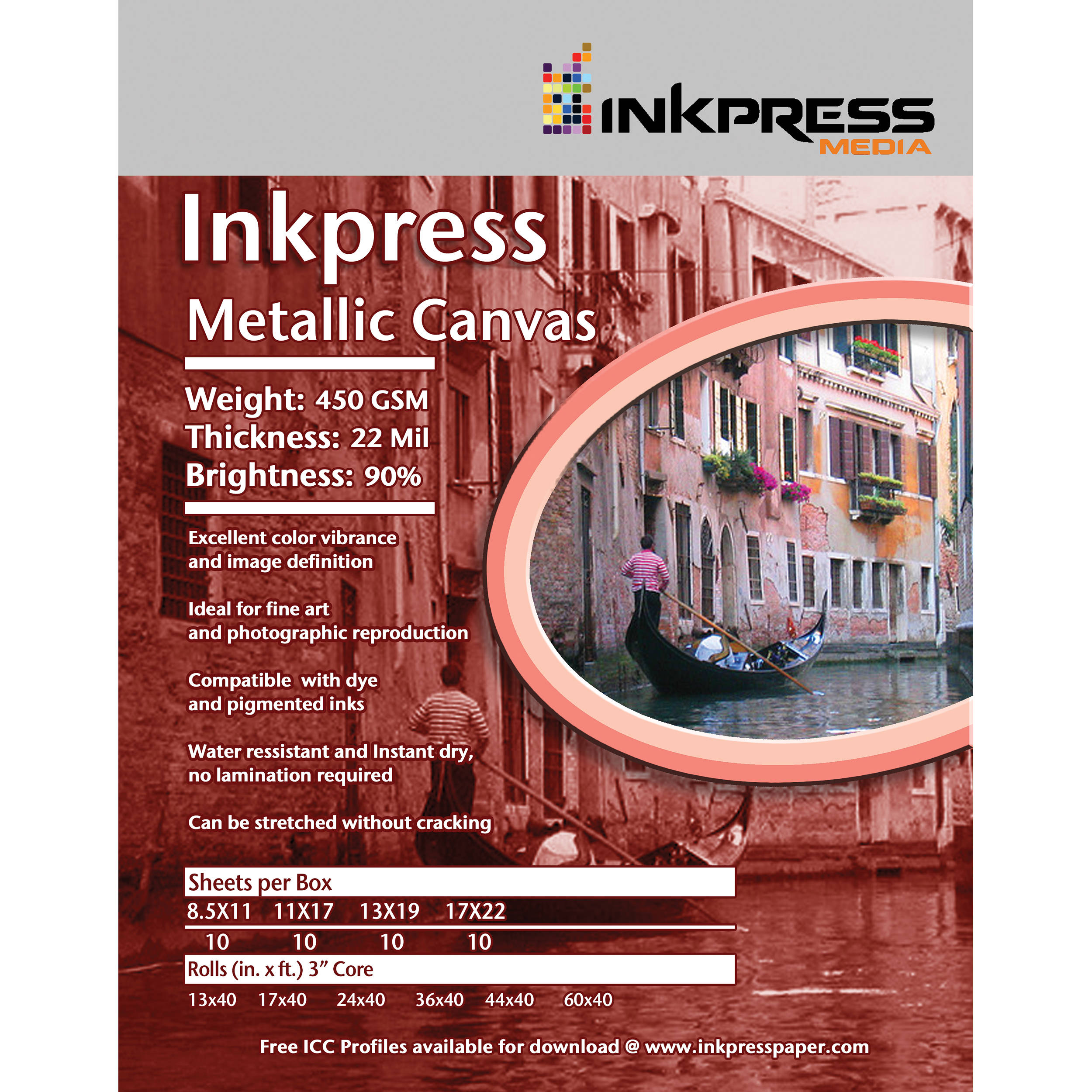 Inkpress Media Metallic Canvas Inkjet Paper (13" x 35', 1 Roll)