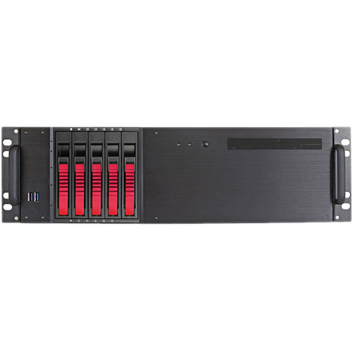 iStarUSA D-350HB-T 3 RU Compact 5 x 3.5" Bay Hotswap microATX Rackmount Chassis (Red HDD Handles)