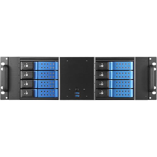 iStarUSA D-380HN 3U Compact 8 x 3.5" HDD Bay Trayless Hotswap microATX Chassis (Blue HDD Handles)