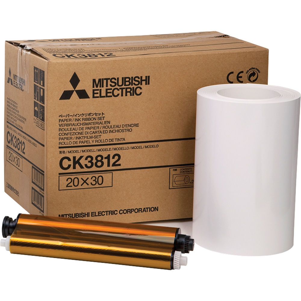 Mitsubishi CK3812 Paper and Ribbon Set for CP-3800DW Dye-Sub Printer (8.0 x 12", 2 Rolls)