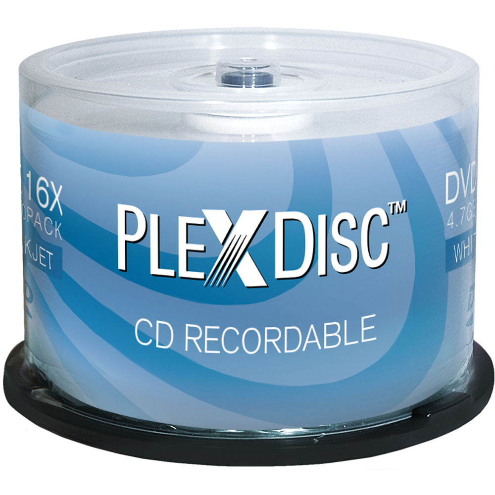 PlexDisc 700MB CD-R White Inkjet Printable Discs (Spindle, 50-Pack)