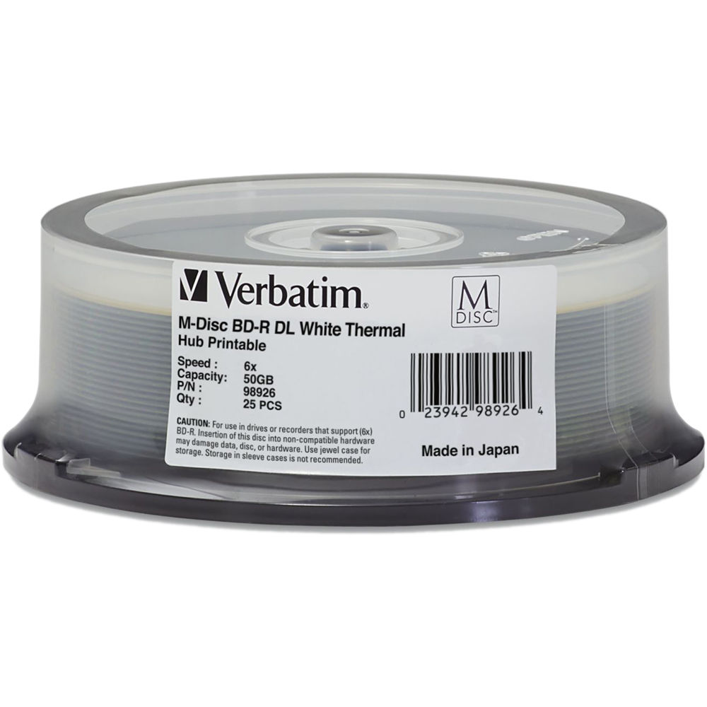 Verbatim 50GB M DISC BD-R DL Blu-ray 6x White Thermal Printable (25-Pack Spindle)